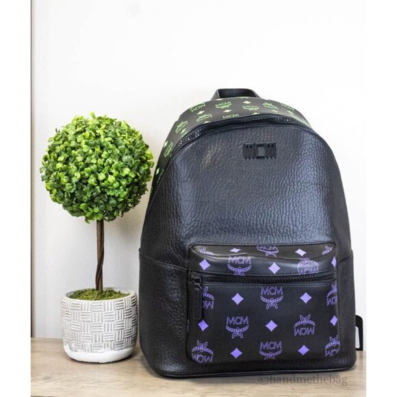 MCM Other - NEW MCM Color Splash Visetos Backpack Green Purple Medium Mixed Leather Bookbag